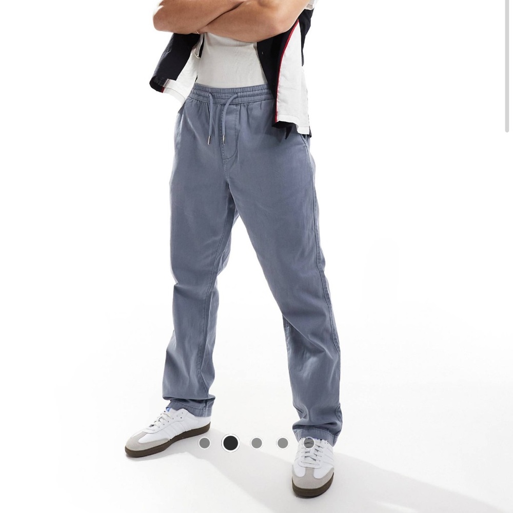 ASOS DESIGN straight leg pull on pants in washed blue with elasticated waist
